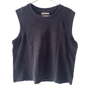 Faherty Womens Sunwashed Slub Knit Muscle Tank Top Washed Black Large NWOT